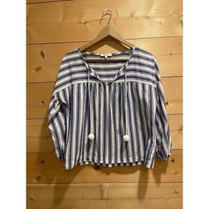 Madewell Pom Tassel Peasant Top in Shea Stripe | Blue/White | Small